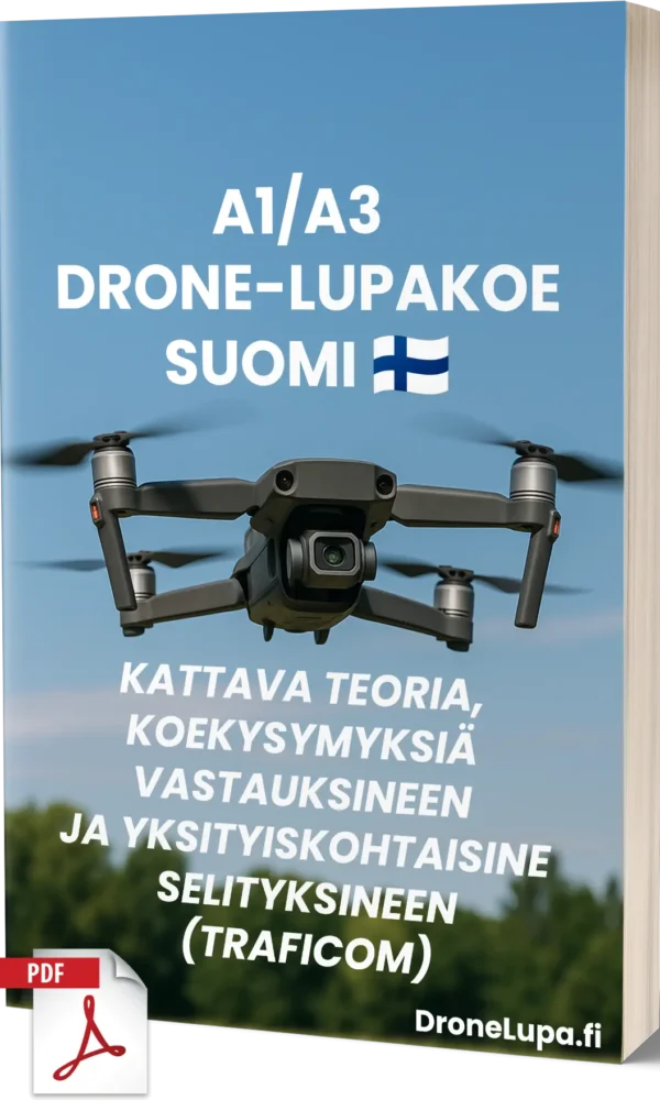 Suomen A1/A3 Drone-lupakoe – Kattava teoria, 500+ koetyylistä kysymystä ja vastausta yksityiskohtaisilla selityksillä - Kuva 1