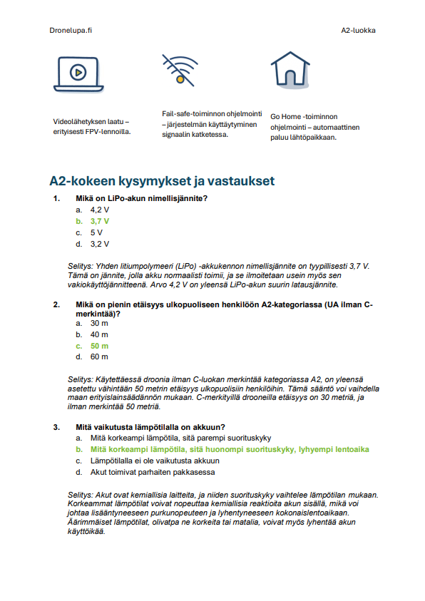 Drone Lupa A2 Koe Suomi – Viralliset kysymykset, yksityiskohtaiset vastaukset & kattava oppimateriaali (Traficom) - Image 5